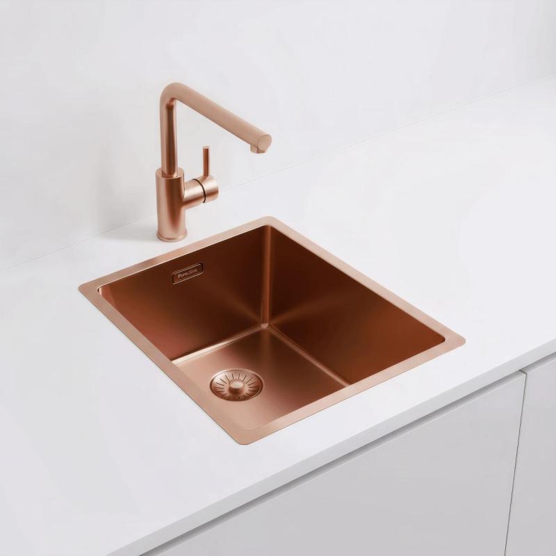 Pure.Sink Exclusivo Kupfer Spülbecken 34x40 cm 10mm Radius Unterbau, Flächenbündig und Aufbau PEX3440-62