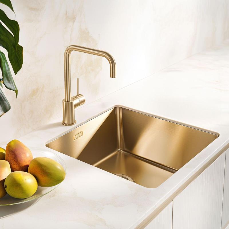 Pure.Sink Exclusivo Goldene Spüle 40x40 cm 10mm Radius Unterbau, Flächenbündig und Aufbau PEX4040-60