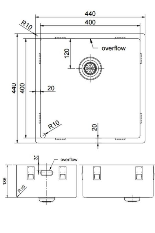 Pure.Sink Exclusivo Kupfer Spülbecken 40x40 cm 10mm Radius Unterbau, Flachbau und Aufbau PEX4040-62