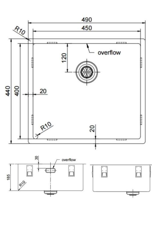 Pure.Sink Exclusivo Edelstahlspüle 45x40 cm 10mm Radius Unterbau, Flächenbündiger Einbau und Aufbau PEX4540-02