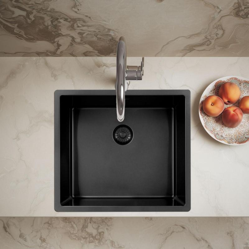 Pure.Sink Exclusivo Gun Metal Spüle 45x40 cm 10mm Radius Unterbau, Flächenbündige und Aufbau PEX4540-61