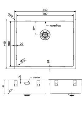 Pure.Sink Exclusivo Gun Metal Spüle 50x40 cm 10mm Radius Unterbau, Flächenbündiger Einbau und Aufbau PEX5040-61