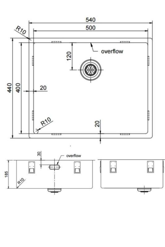 Pure.Sink Exclusivo Kupfer Spülbecken 50x40 cm 10mm Radius Unterbau, Flächenbündig und Aufbau PEX5040-62