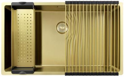Pure.Sink Exclusivo großer goldener Spülbecken 70x40 cm 10mm Radius Unterbau, flächenbündiger Einbau und Aufbau PEX7040-60