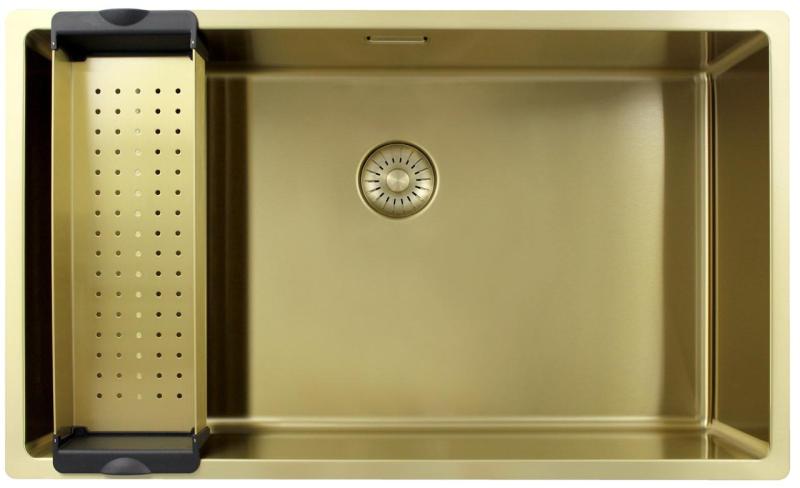 Pure.Sink Exclusivo großer goldener Spülbecken 70x40 cm 10mm Radius Unterbau, flächenbündiger Einbau und Aufbau PEX7040-60