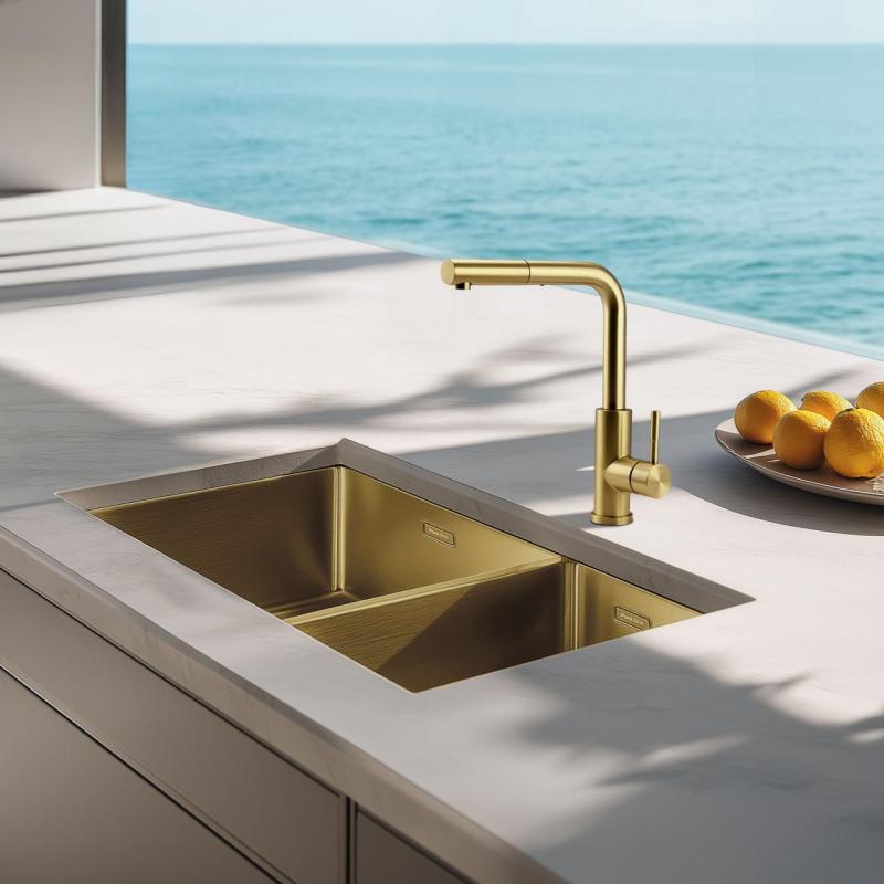Pure.Sink Exclusivo Goldene 1,5 anderthalbe Spüle 34+18 cm 10mm Radius PEX341840-60