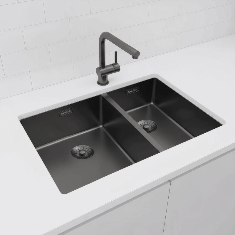 Pure.Sink Exclusivo Gun Metal 1,5 anderthalb Spüle 34+18 cm 10mm Radius PEX341840-61