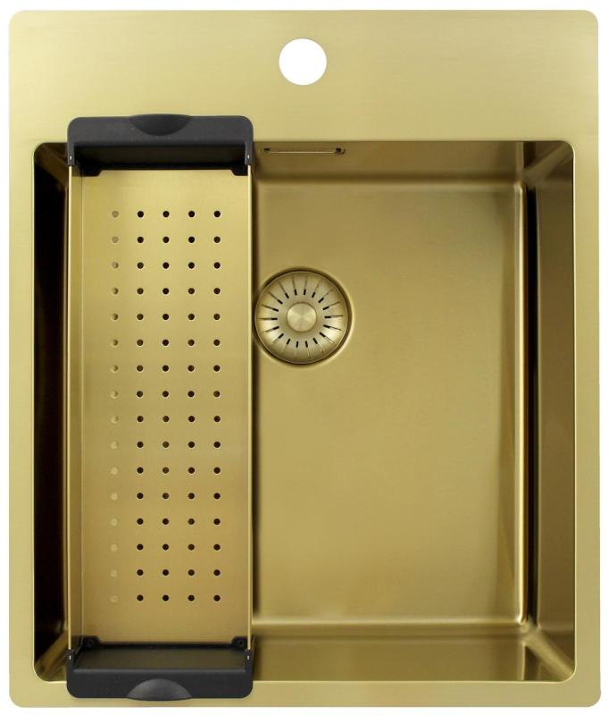 Pure.Sink Exclusivo Goldene Spüle 44x52 cm Tapwing mit Hahnlochbank 10mm Radius PEX4040T-60