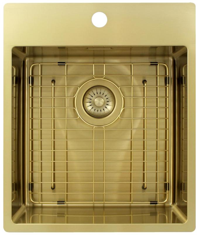 Pure.Sink Exclusivo Goldene Spüle 44x52 cm Tapwing mit Hahnlochbank 10mm Radius PEX4040T-60