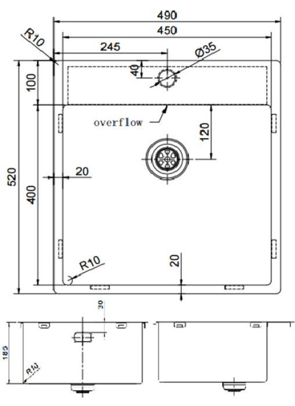 Pure.Sink Exclusivo Edelstahl Spüle 49x52 cm Tapwing mit Lochbank für Wasserhahn 10mm Radius PEX4540T-02