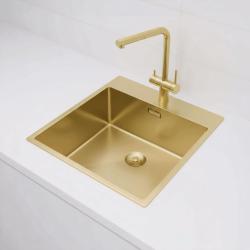 Pure.Sink Exclusivo Goldene Spülbecken 49x52 cm Tapwing mit Lochbank für den Wasserhahn 10mm Radius PEX4540T-60