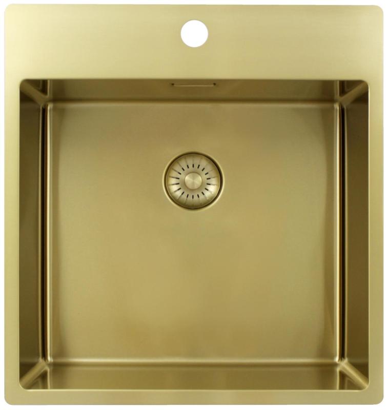 Pure.Sink Exclusivo Goldene Spülbecken 49x52 cm Tapwing mit Lochbank für den Wasserhahn 10mm Radius PEX4540T-60