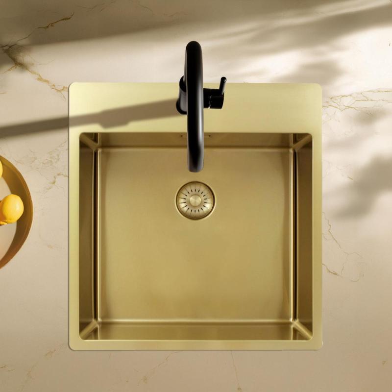 Pure.Sink Exclusivo Goldene Spülbecken 49x52 cm Tapwing mit Lochbank für den Wasserhahn 10mm Radius PEX4540T-60