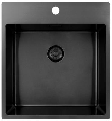 Pure.Sink Exclusivo Gun Metal Spüle 49x52 cm Tapwing mit Lochbank für Wasserhahn 10mm Radius PEX4540T-61
