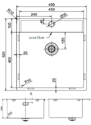 Pure.Sink Exclusivo Kupfer Spülbecken 49x52 cm Tapwing mit Hahnlochbank 10mm Radius PEX4540T-62