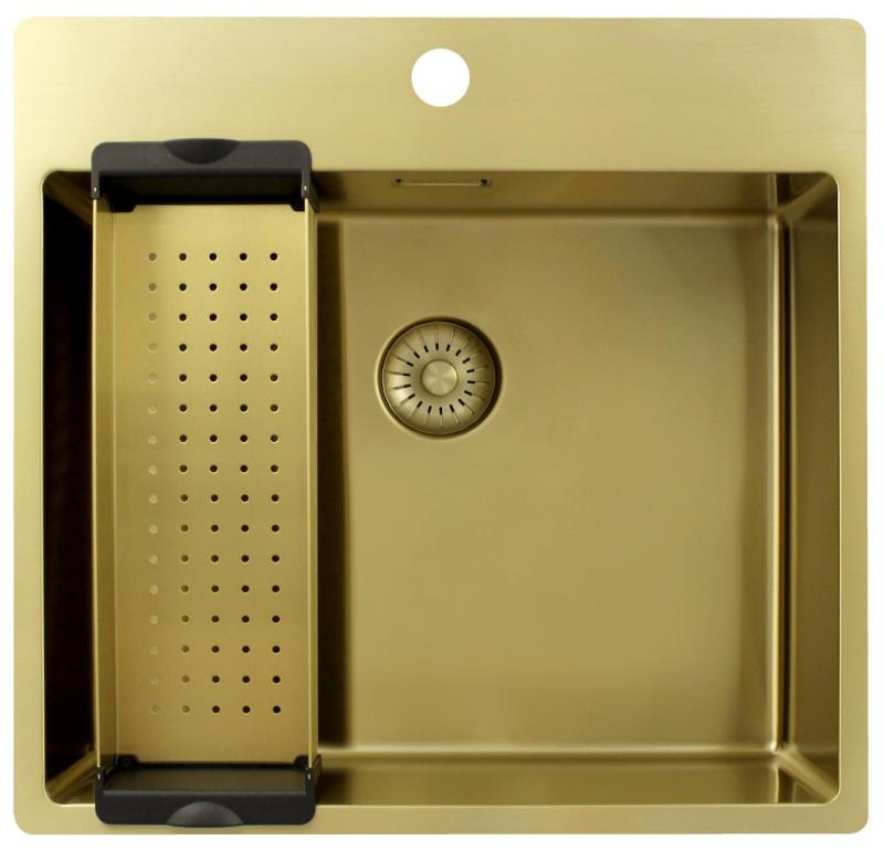 Pure.Sink Exclusivo Goldene Spülbecken 54x52 cm Tapwing mit Kranlochbank 10mm Radius PEX5040T-60