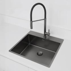 Pure.Sink Exclusivo Gun Metal Spüle 54x52 cm Tapwing mit Lochbank für Wasserhahn 10mm Radius PEX5040T-61