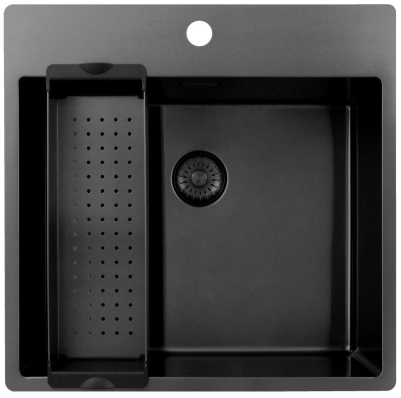 Pure.Sink Exclusivo Gun Metal Spüle 54x52 cm Tapwing mit Lochbank für Wasserhahn 10mm Radius PEX5040T-61