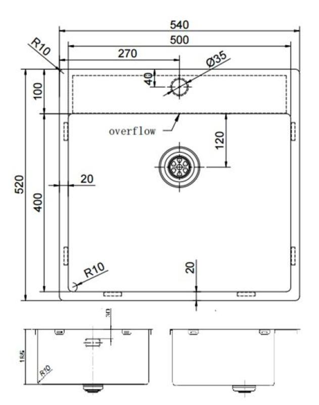 Pure.Sink Exclusivo Kupfer Spüle 54x52 cm Tapwing mit Armaturenbank 10mm Radius PEX5040T-62