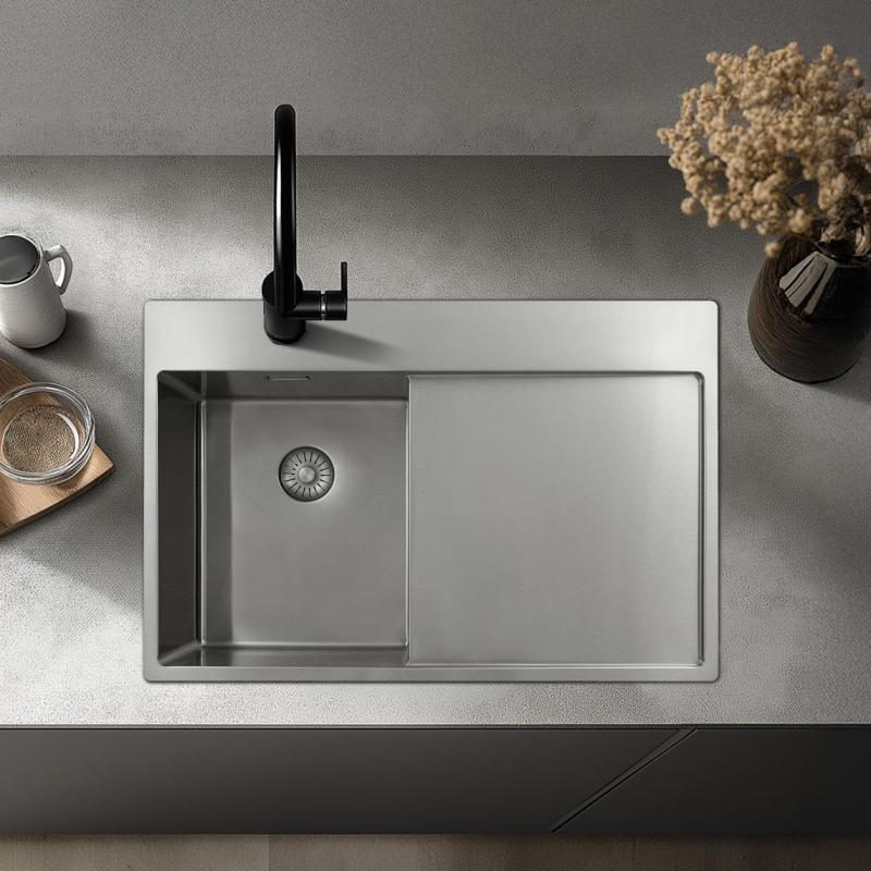 Pure.Sink Exclusivo RVS kleines Spülbecken mit Abtropffläche 78x52 cm Tapwing links PEX3478LT-02