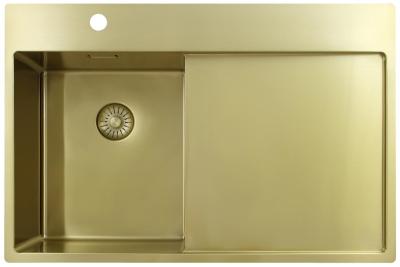 Pure.Sink Exclusivo Goldene kleine Spüle mit Abtropffläche 78x52 cm Tapwing links PEX3478LT-60