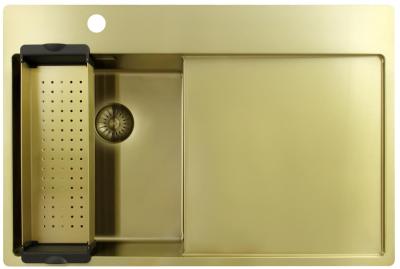 Pure.Sink Exclusivo Goldene kleine Spüle mit Abtropffläche 78x52 cm Tapwing links PEX3478LT-60