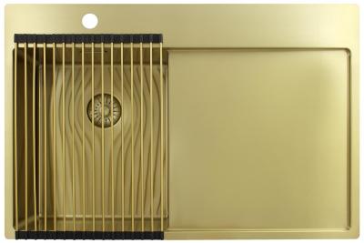 Pure.Sink Exclusivo Goldene kleine Spüle mit Abtropffläche 78x52 cm Tapwing links PEX3478LT-60