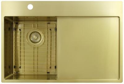 Pure.Sink Exclusivo Goldene kleine Spüle mit Abtropffläche 78x52 cm Tapwing links PEX3478LT-60