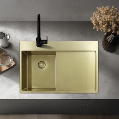 Pure.Sink Exclusivo Goldene kleine Spüle mit Abtropffläche 78x52 cm Tapwing links PEX3478LT-60
