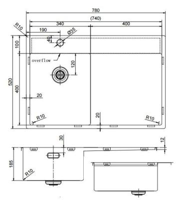 Pure.Sink Exclusivo Goldene kleine Spüle mit Abtropffläche 78x52 cm Tapwing links PEX3478LT-60