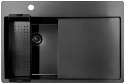 Pure.Sink Exclusivo Gun Metal kleines Spülbecken mit Abtropffläche 78x52 cm Tapwing links PEX3478LT-61