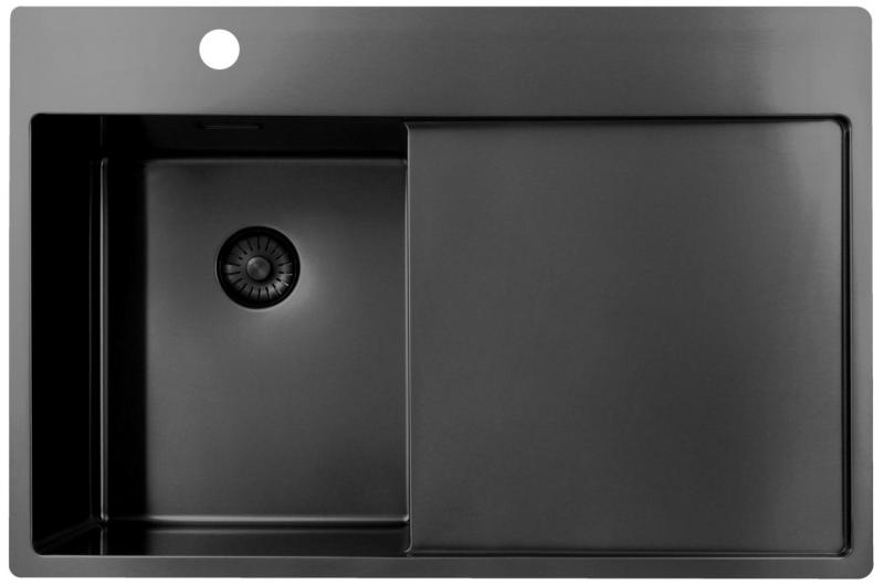 Pure.Sink Exclusivo Gun Metal kleines Spülbecken mit Abtropffläche 78x52 cm Tapwing links PEX3478LT-61