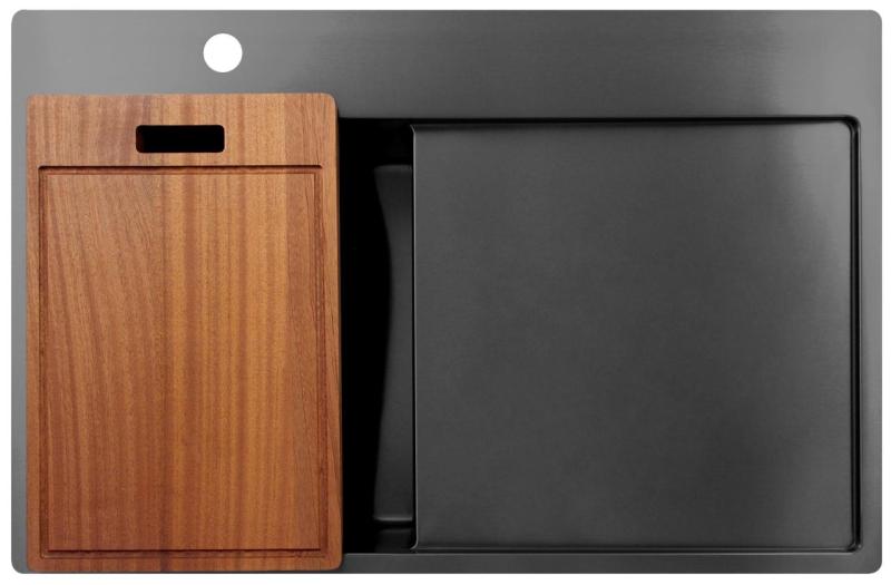 Pure.Sink Exclusivo Gun Metal kleines Spülbecken mit Abtropffläche 78x52 cm Tapwing links PEX3478LT-61