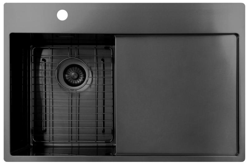 Pure.Sink Exclusivo Gun Metal kleines Spülbecken mit Abtropffläche 78x52 cm Tapwing links PEX3478LT-61