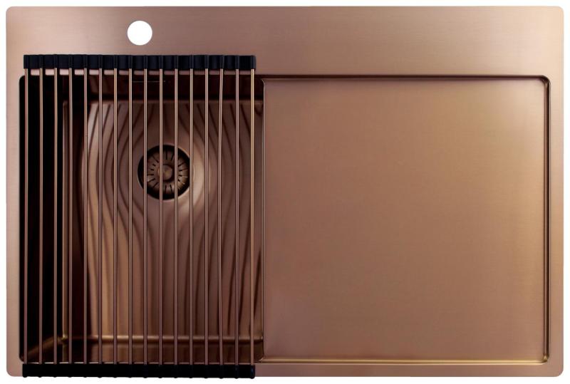 Pure.Sink Exclusivo Kupfer kleine Spüle mit Abtropffläche 78x52 cm Tapwing links PEX3478LT-62