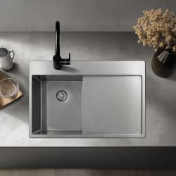 Pure.Sink Exclusivo RVS kleine Spüle mit Abtropffläche 78x52 cm Tapwing rechts PEX3478RT-02