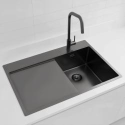 Pure.Sink Exclusivo Gun Metal kleines Spülbecken mit Abtropffläche 78x52 cm Tapwing rechts PEX3478RT-61