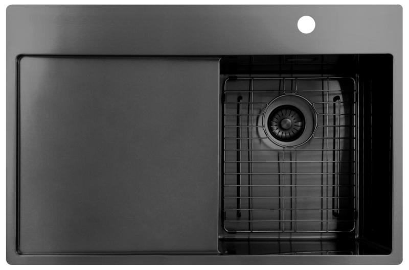 Pure.Sink Exclusivo Gun Metal kleines Spülbecken mit Abtropffläche 78x52 cm Tapwing rechts PEX3478RT-61