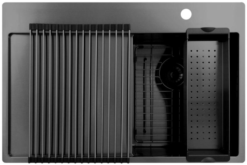 Pure.Sink Exclusivo Gun Metal kleines Spülbecken mit Abtropffläche 78x52 cm Tapwing rechts PEX3478RT-61