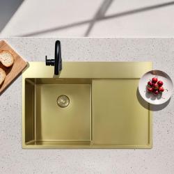 Pure.Sink Exclusivo Goldene Spüle mit Abtropffläche 78x52 cm Tapwing links PEX4078LT-60