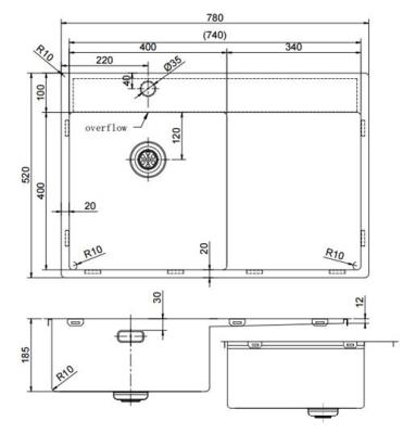Pure.Sink Exclusivo Goldene Spüle mit Abtropffläche 78x52 cm Tapwing links PEX4078LT-60