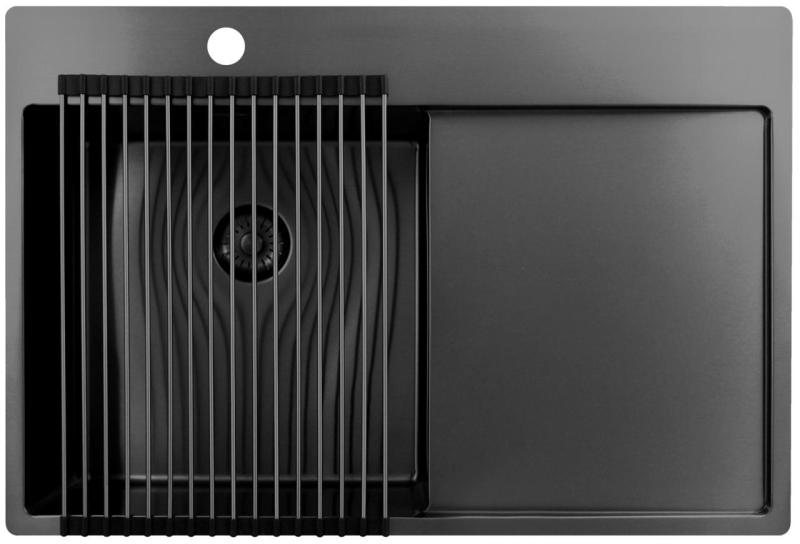 Pure.Sink Exclusivo Gun Metal Spüle mit Abtropffläche 78x52 cm Tapwing links PEX4078LT-61