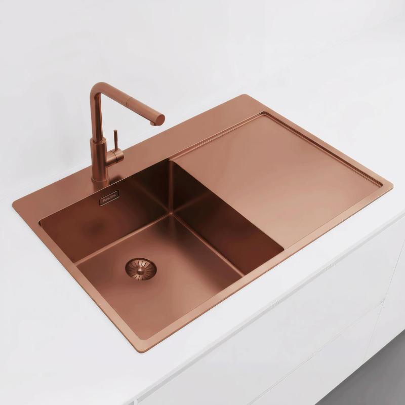Pure.Sink Exclusivo Kupfer Spülbecken mit Abtropffläche 78x52 cm Tapwing links PEX4078LT-62