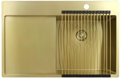 Pure.Sink Exclusivo Goldene Spüle mit Abtropffläche 78x52 cm Tapwing rechts PEX4078RT-60