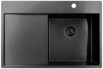 Pure.Sink Exclusivo Gun Metal Spülbecken mit Abtropffläche 78x52 cm Tapwing rechts PEX4078RT-61