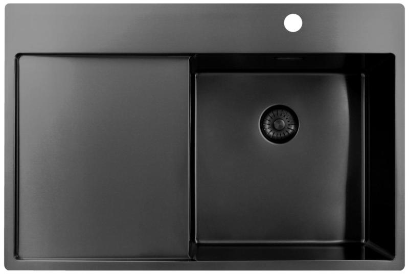 Pure.Sink Exclusivo Gun Metal Spülbecken mit Abtropffläche 78x52 cm Tapwing rechts PEX4078RT-61