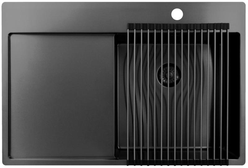 Pure.Sink Exclusivo Gun Metal Spülbecken mit Abtropffläche 78x52 cm Tapwing rechts PEX4078RT-61