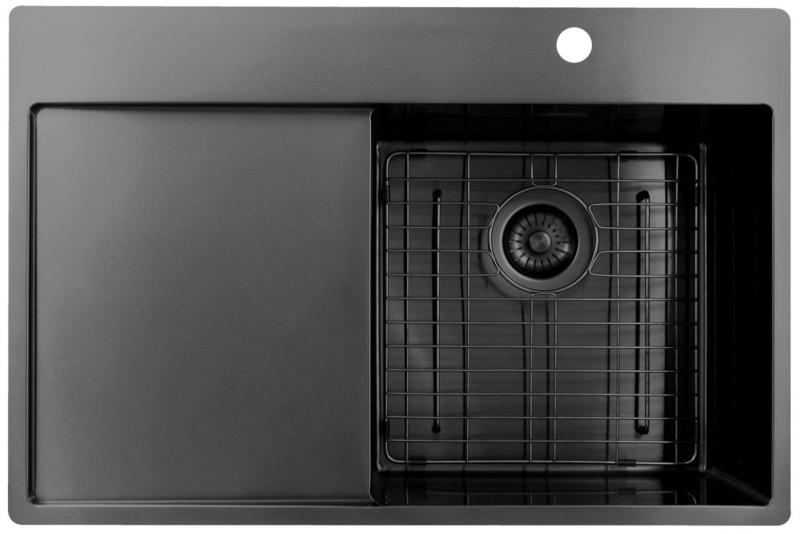 Pure.Sink Exclusivo Gun Metal Spülbecken mit Abtropffläche 78x52 cm Tapwing rechts PEX4078RT-61