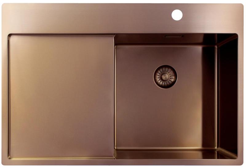 Pure.Sink Exclusivo Kupfer Spülbecken mit Abtropffläche 78x52 cm Tapwing rechts PEX4078RT-62