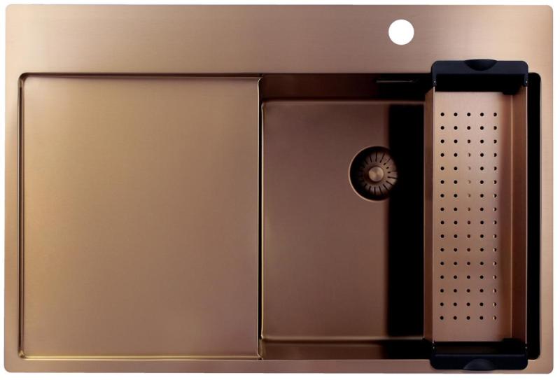 Pure.Sink Exclusivo Kupfer Spülbecken mit Abtropffläche 78x52 cm Tapwing rechts PEX4078RT-62